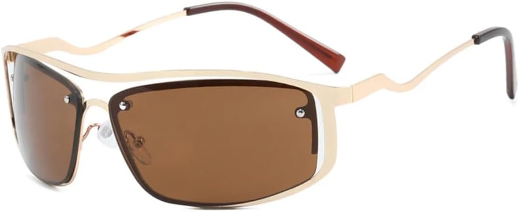 

Модные металлические солнцезащитные очки для женщин, стильные, роскошные, мужские, в стиле панк, для путешествий и вождения, с защитой от УФ-излучения UV400 VVTWSSW, Gold Brown