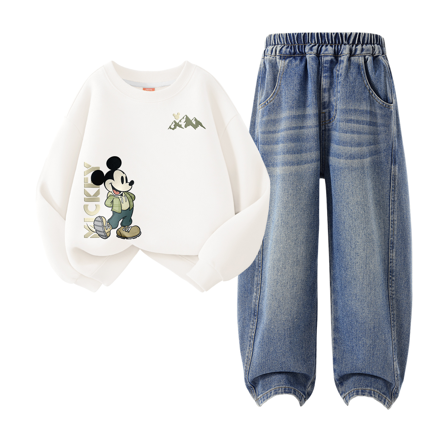 

Детская повседневная спортивная одежда Disney, Di Chong Top Of The Mountain K White+Solid Color Denim Blue