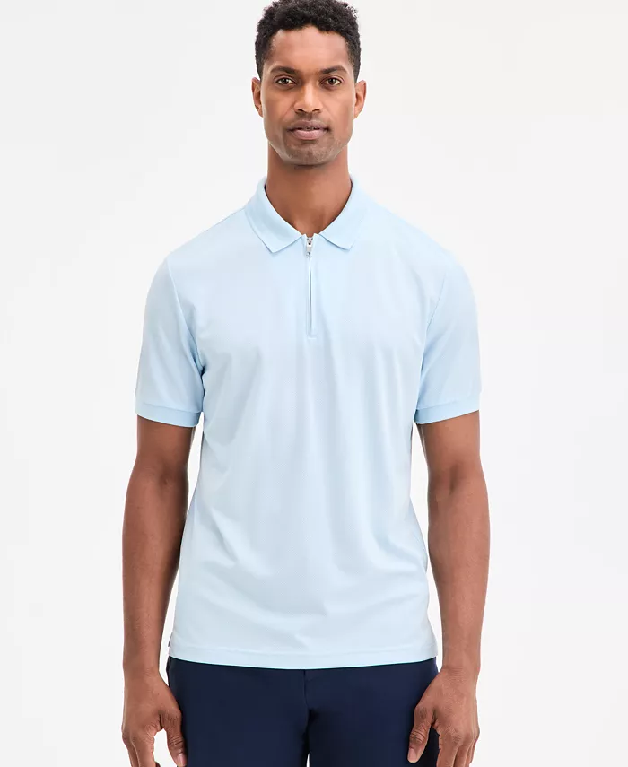 

Мужская поло с коротким рукавом и текстурной застежкой на четверть Alfani, синий
