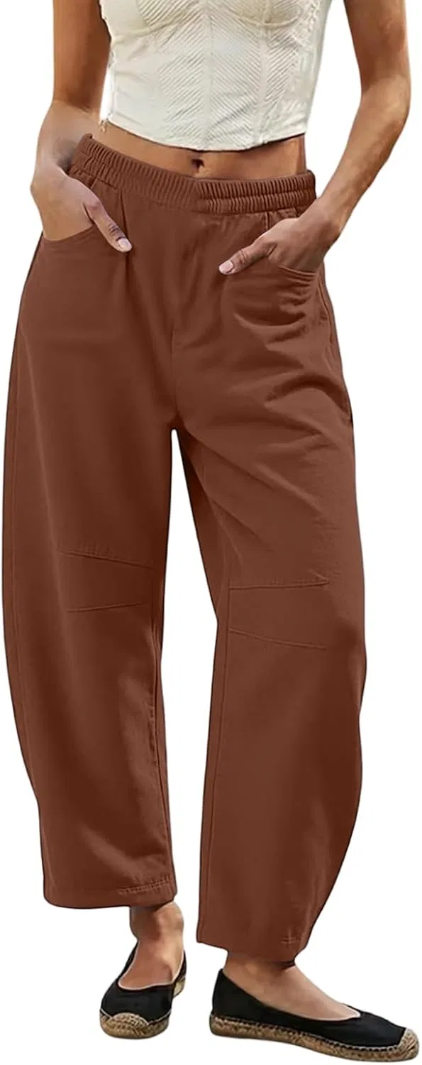 Брюки прямые из льна, кофе