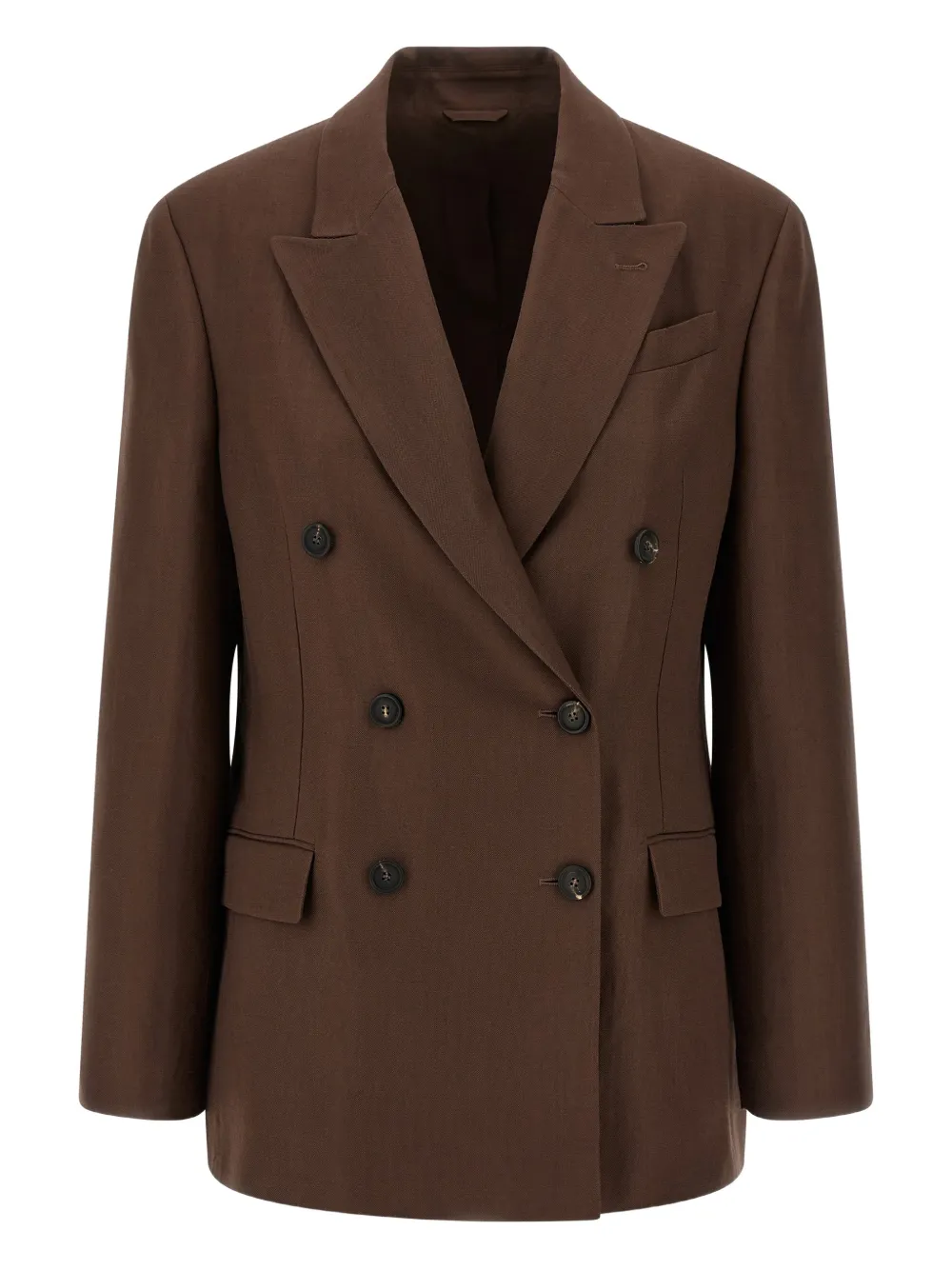 

Двубортный пиджак с острыми лацканами Brunello Cucinelli, коричневый