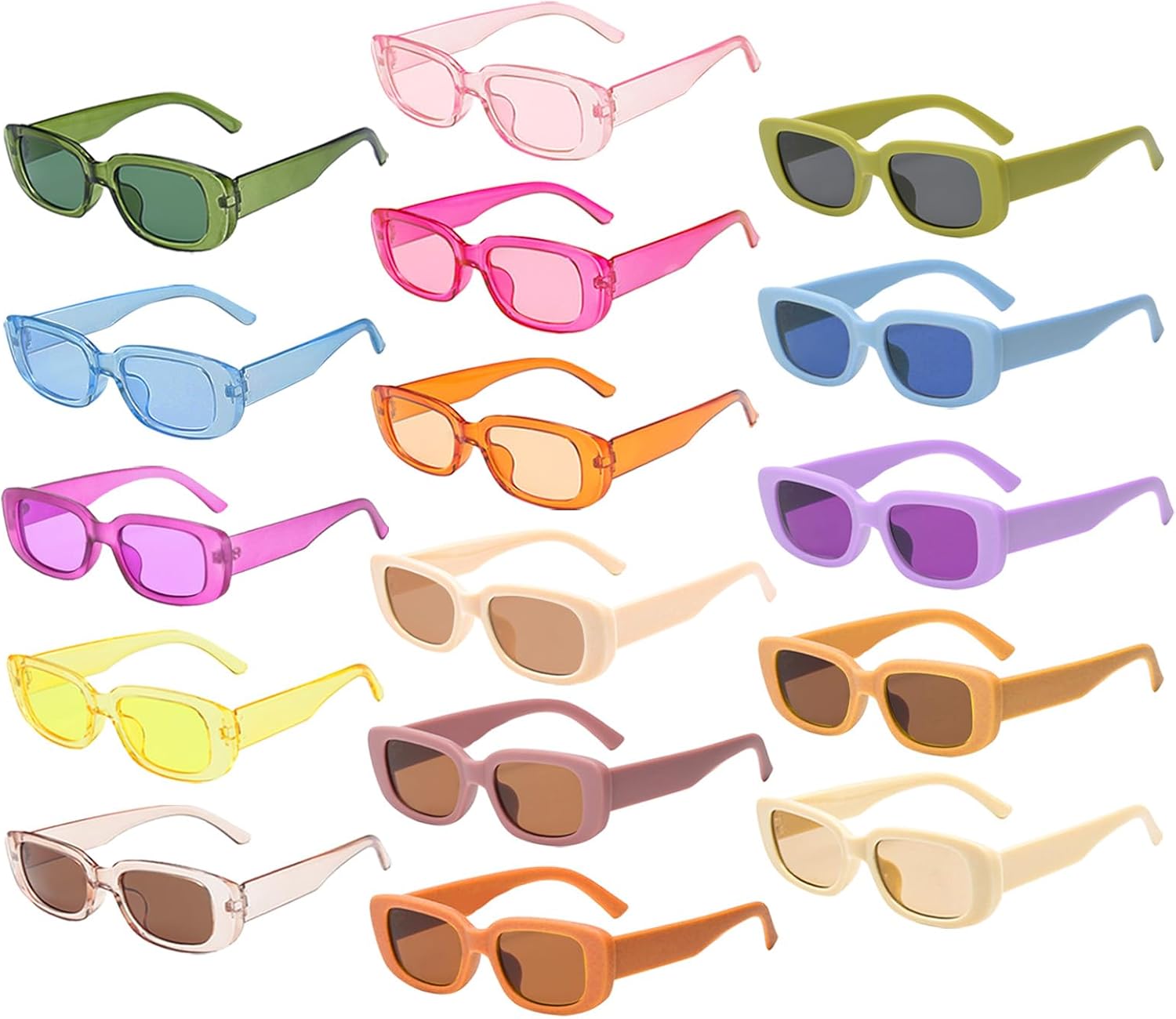 

Набор из 16 ретро-солнцезащитных очков прямоугольной формы, классические женские винтажные квадратные очки, матовая прозрачная узкая оправа, модные очки Matcheck, 16 Matte/Clear Color