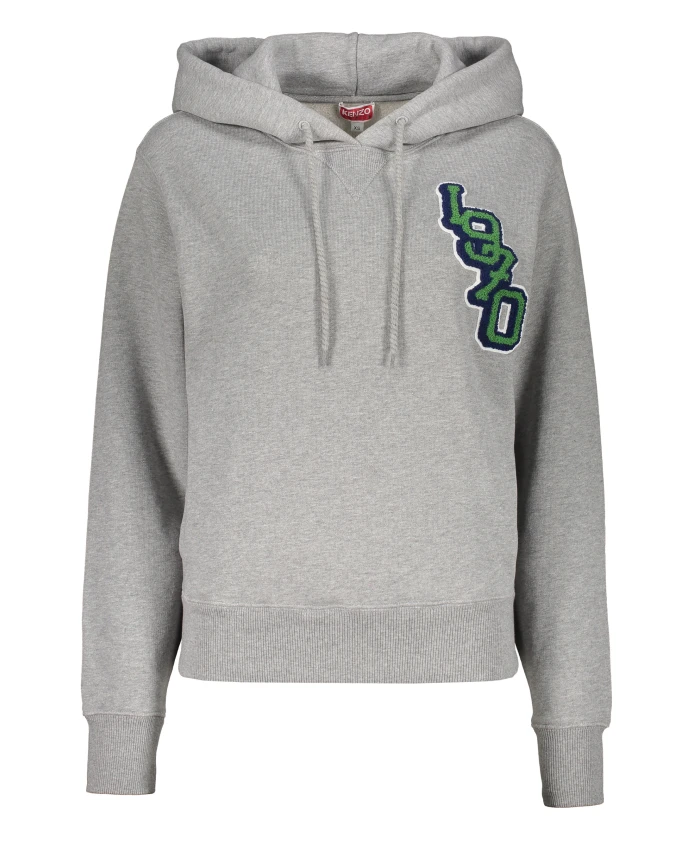 

Хлопковая толстовка с капюшоном, регулируемым застежкой и карманами. Kenzo, серый