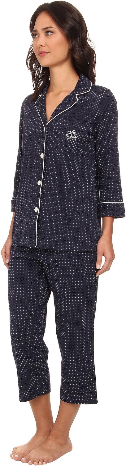Пижамный комплект-капри Essentials Bingham Knits LAUREN Ralph Lauren, цвет Madeleine Dot Windsor Navy/White — фото 2