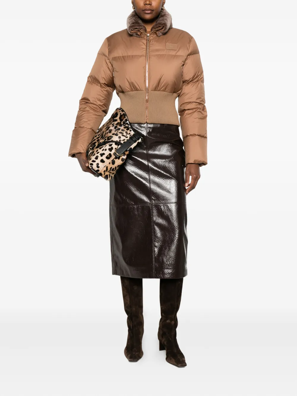 Стеганая куртка с воротником из овчины FENDI, коричневый — фото 2