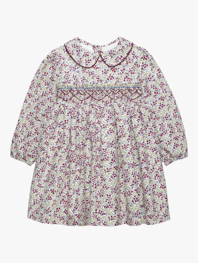

Детское платье Edie Pure Cotton с длинными рукавами и сборкой Trotters, Berry Floral