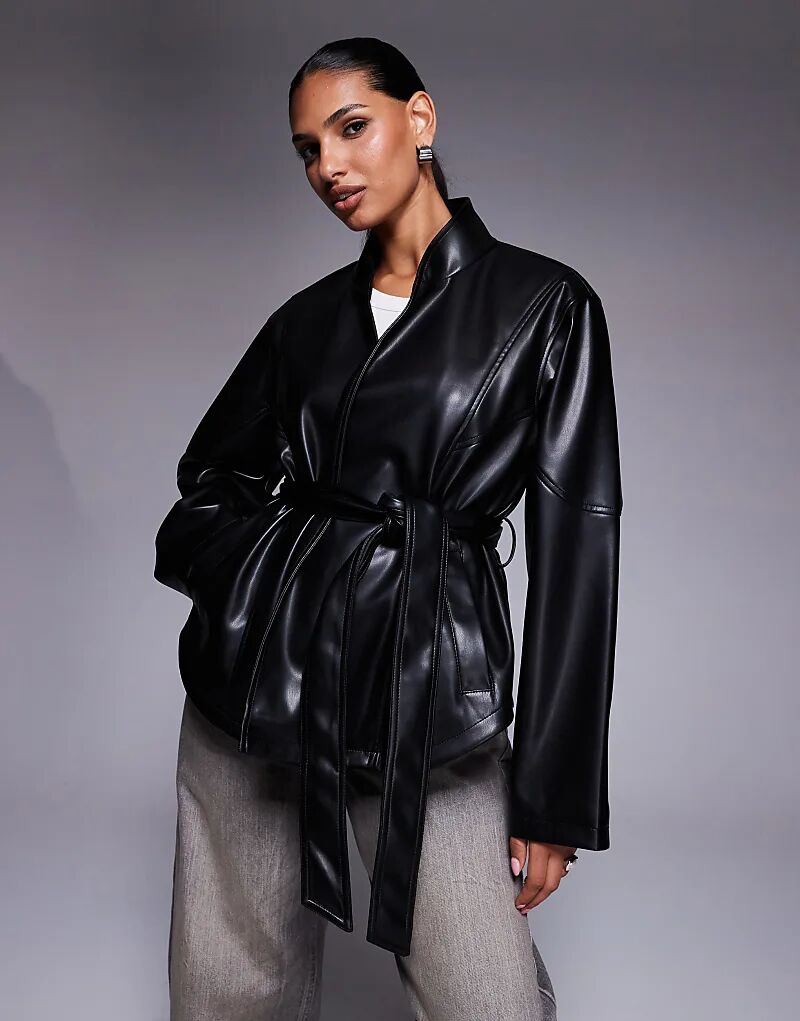 

Куртка из искусственной кожи ASOS DESIGN с декоративными швами, черного цвета