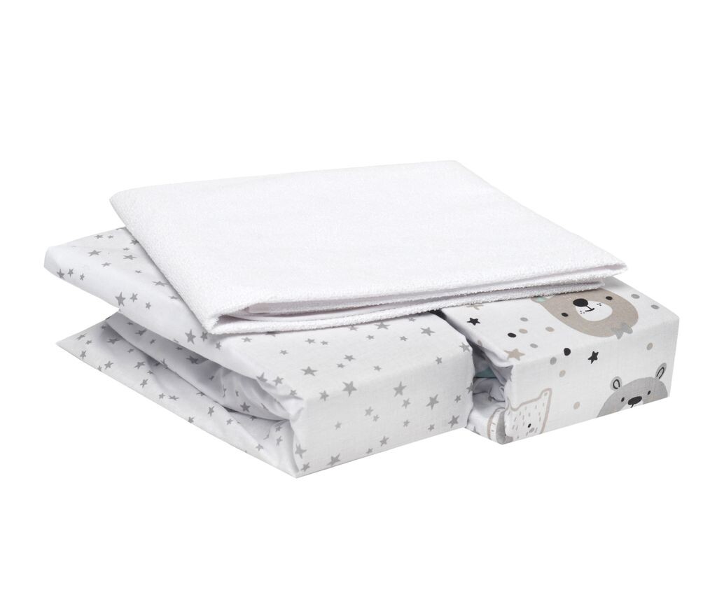 

FlyIdeas Простыни для колясок Люлька Моисей Корзины 75x35 см, упаковка из 3 шт. — 2 простыни на резинке и 1 водонепроницаемый чехол для матраса