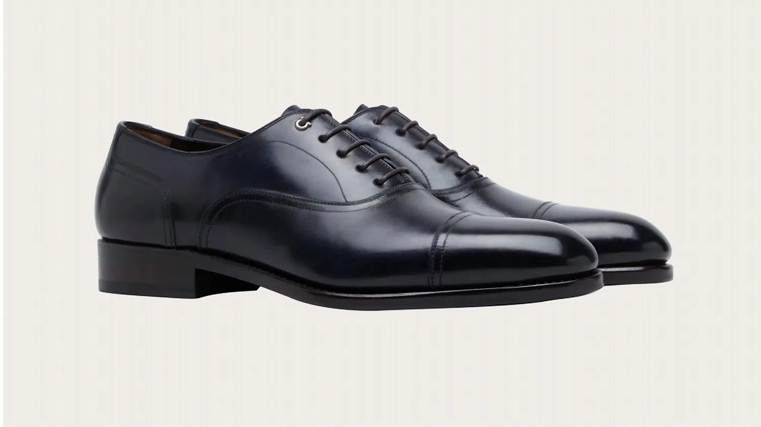 Salvatore Ferragamo Мужские кожаные туфли-оксфорды Gancini сине-коричневого цвета — фото 2