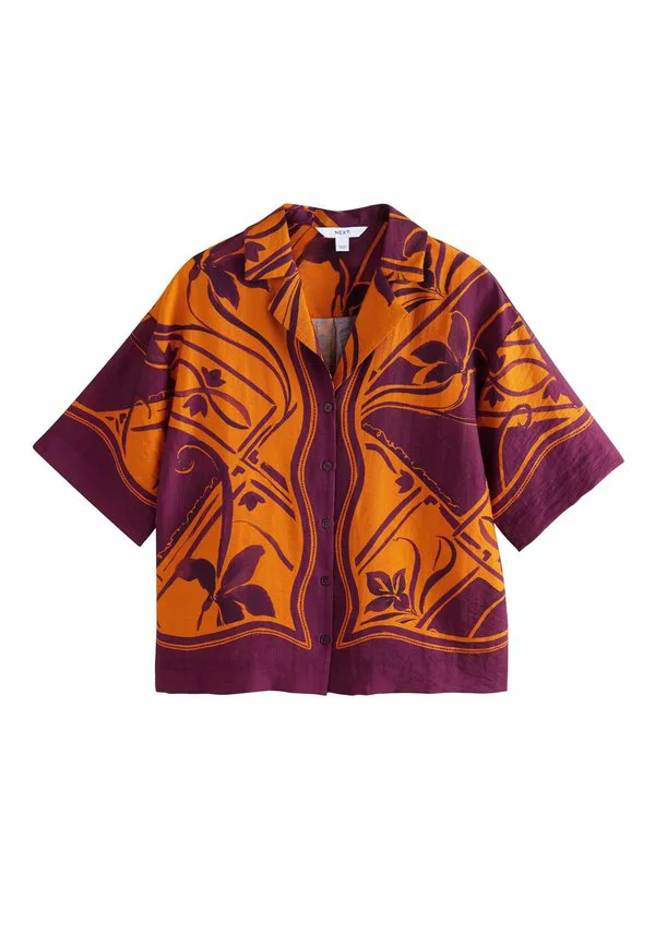 Блузка прямого кроя с коротким рукавом в курортном стиле на пуговицах Next, Orange Burgundy Border Print