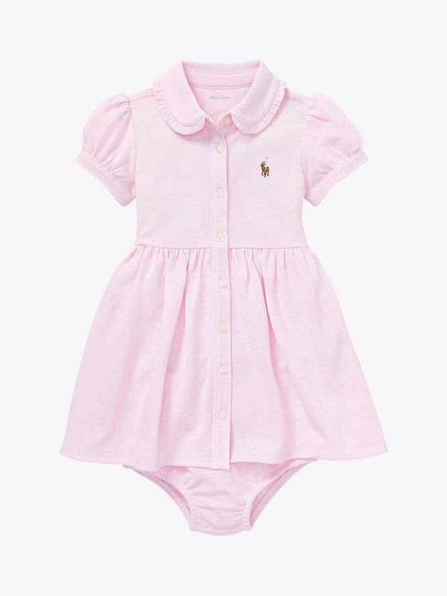 

Детское платье-рубашка поло с пышными рукавами Ralph Lauren, розовый