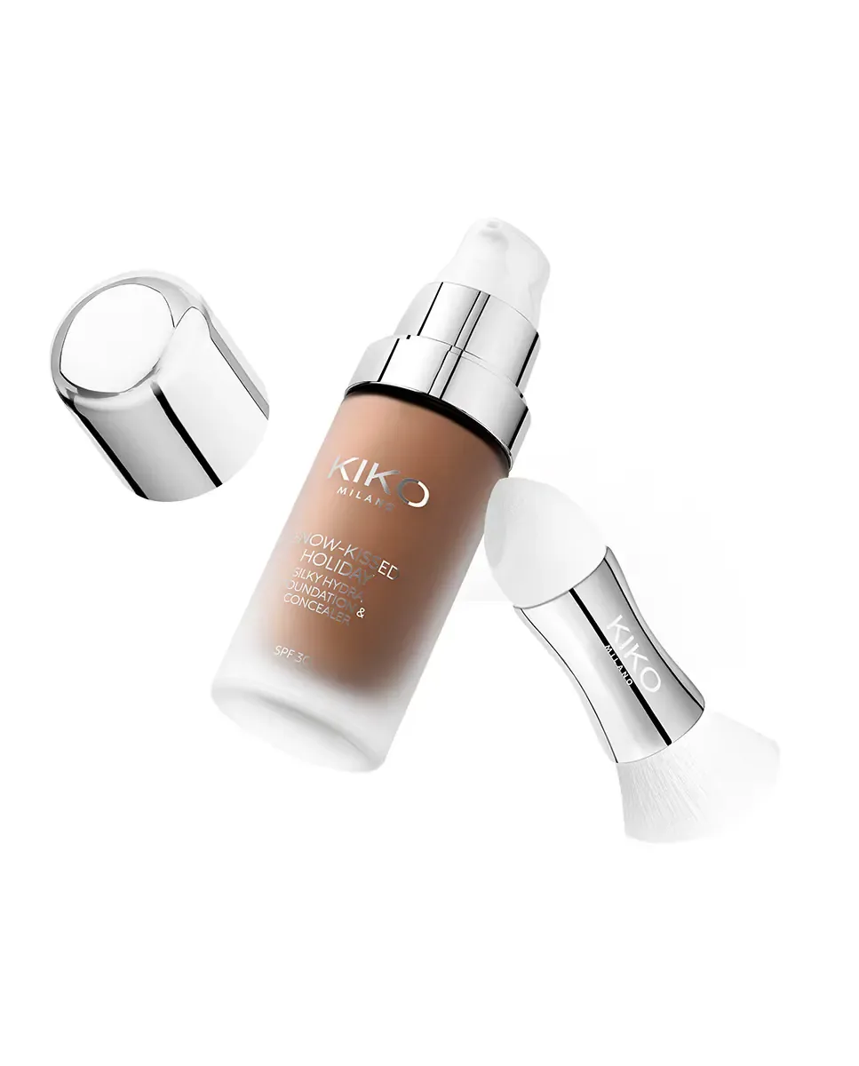 Основа под макияж и увлажняющий жидкий консилер с SPF 30 Snow-Kissed Holiday Silky Hydra Foundation & Concealer SPF 30 Kiko Milano, 08 Hot Cocoa — фото 4