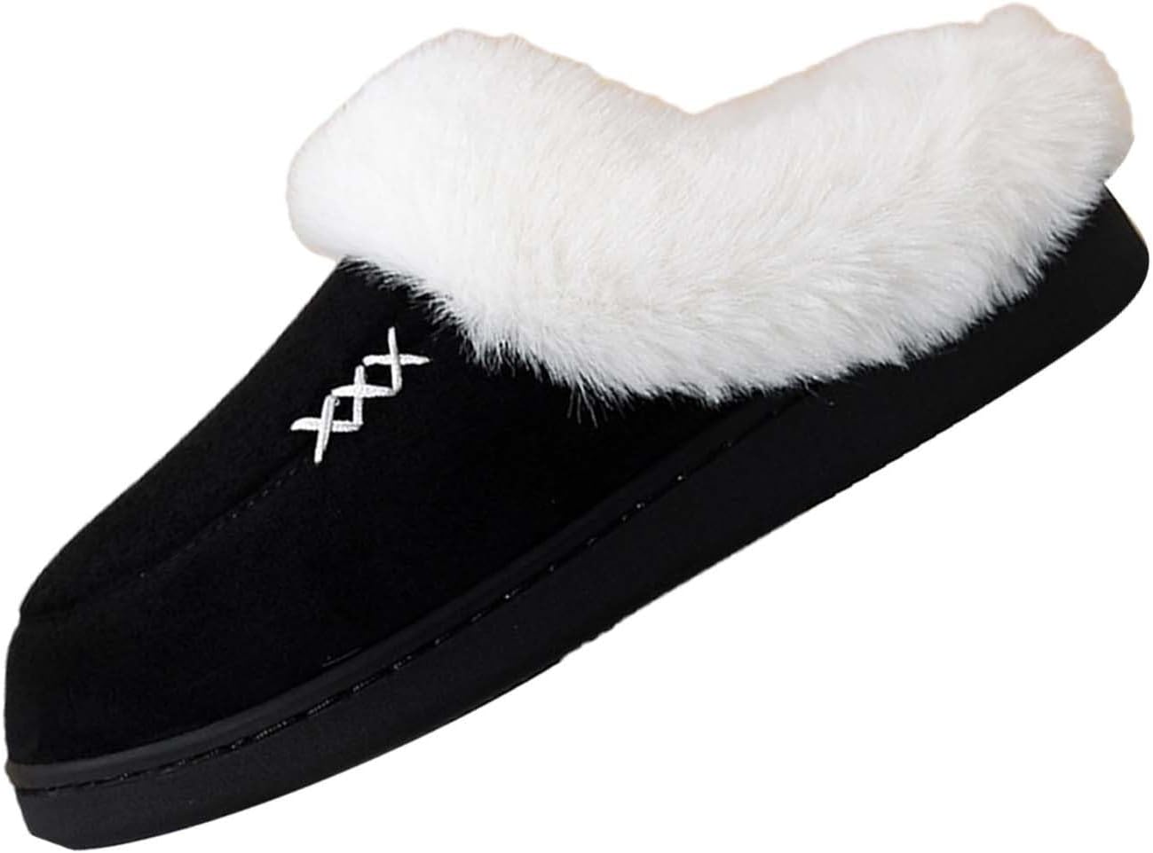 

Женские пушистые тапочки для женщин, с перфорацией, повседневные, на плоской подошве, для спальни, улицы и дома, теплые с флисовой подкладкой Generic, черный