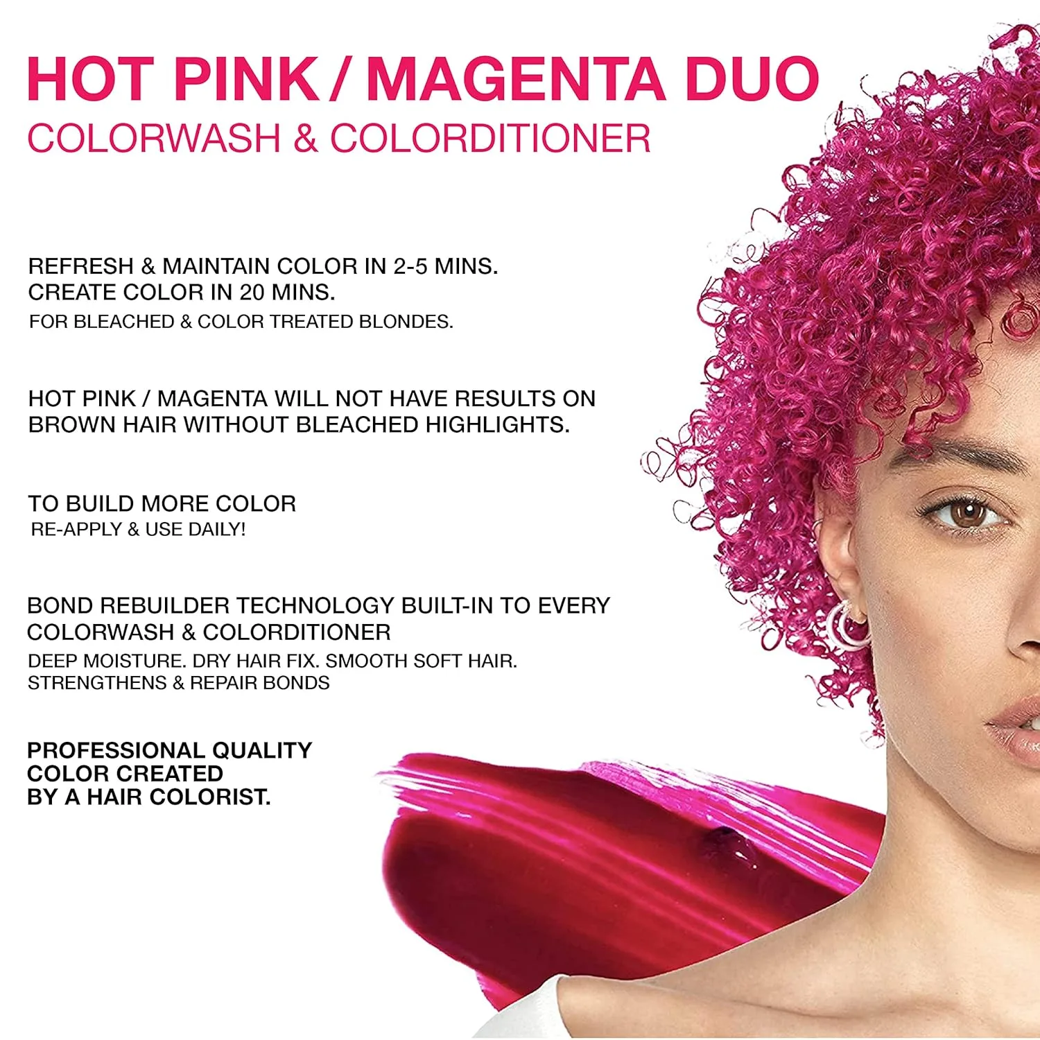 Celeb Luxury Intense Color Depositing Colorwash шампунь + BondFix восстановитель, веганская краска для волос, на основе растений, полуперманентный цвет, наборы Viral и Gem Lites, Hot Pink/Magenta — фото 2