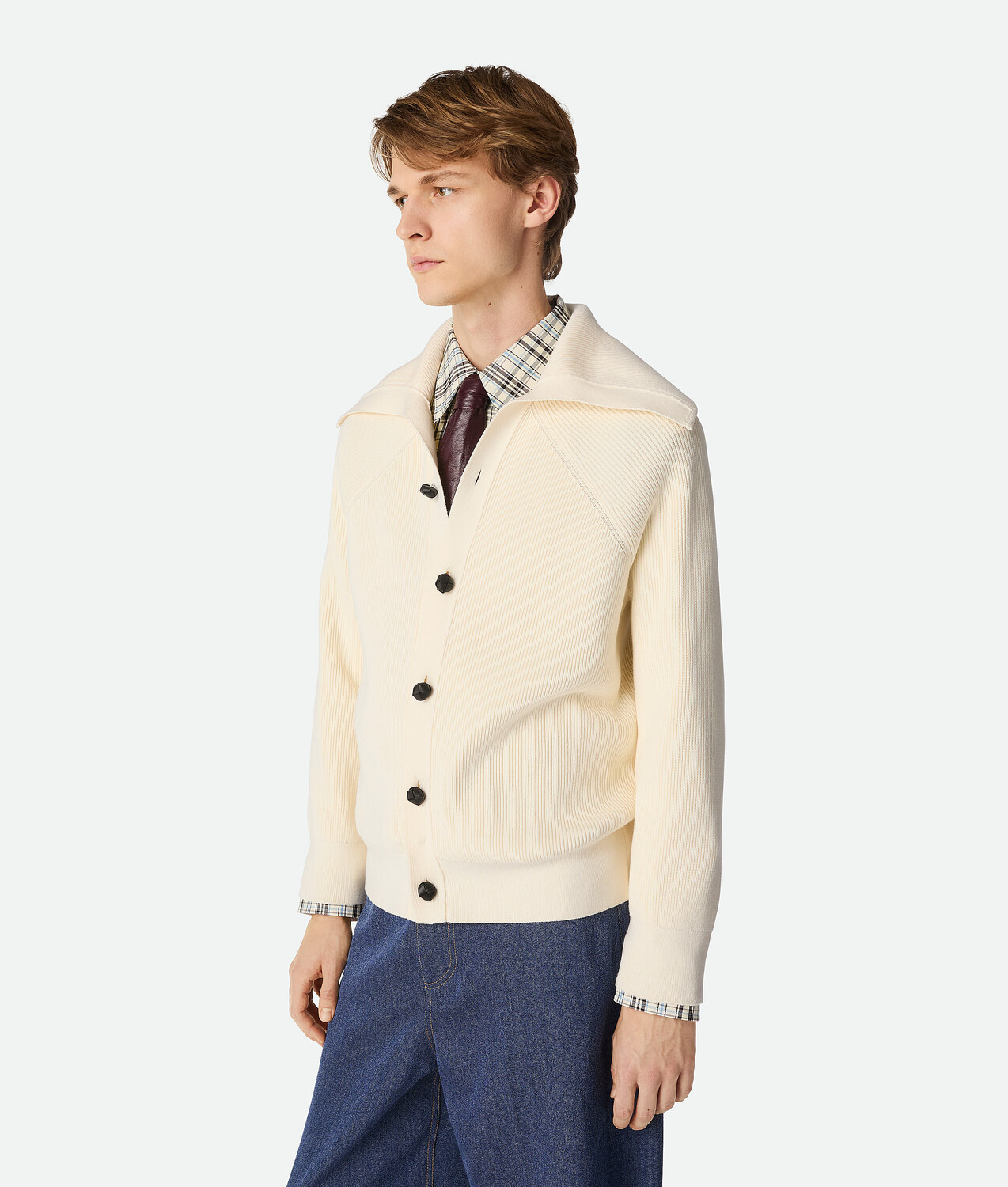 Cotton english rib cardigan BOTTEGA VENETA, мел — фото 2
