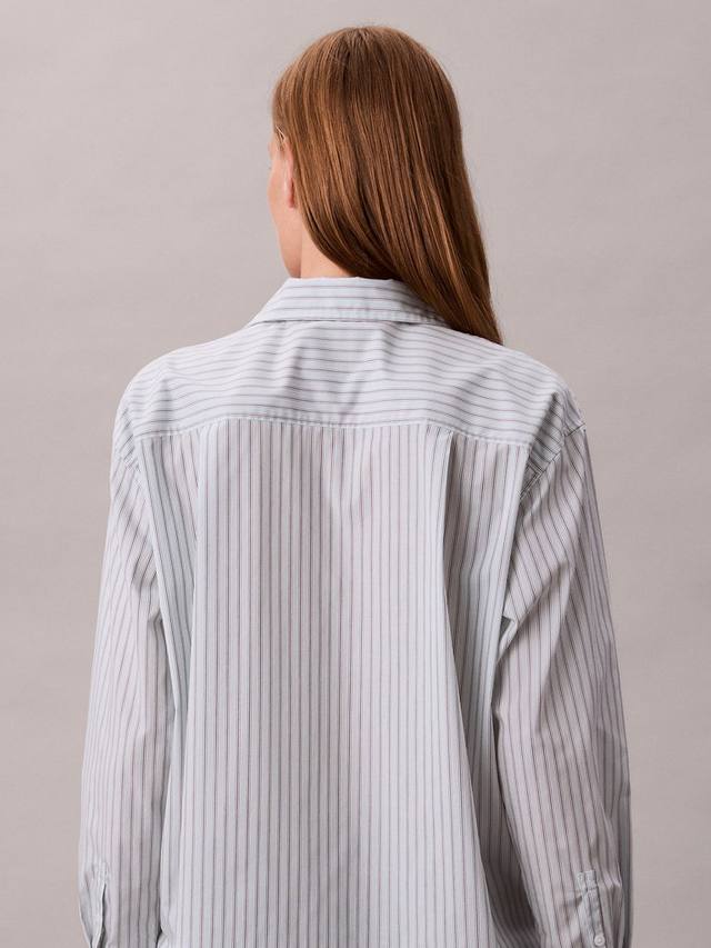Хлопковая поплиновая рубашка с логотипом в полоску Calvin Klein, Pale Blue — фото 3