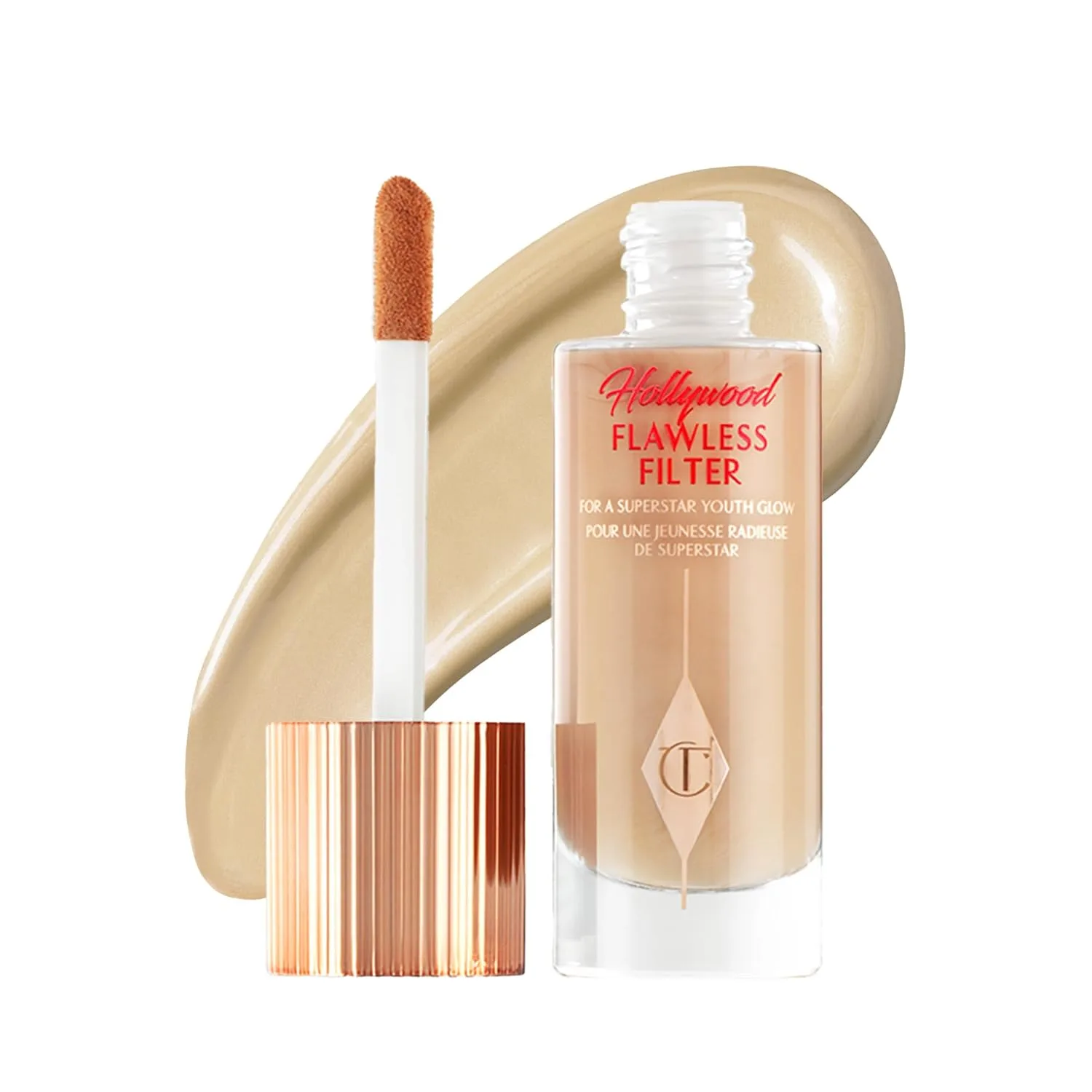 Charlotte Tilbury Hollywood Flawless Filter - универсальный праймер, бустер для сияния и жидкий хайлайтер с легким покрытием для гладкой и матовой кожи, 4 Medium - Olive shade for medium skin tones