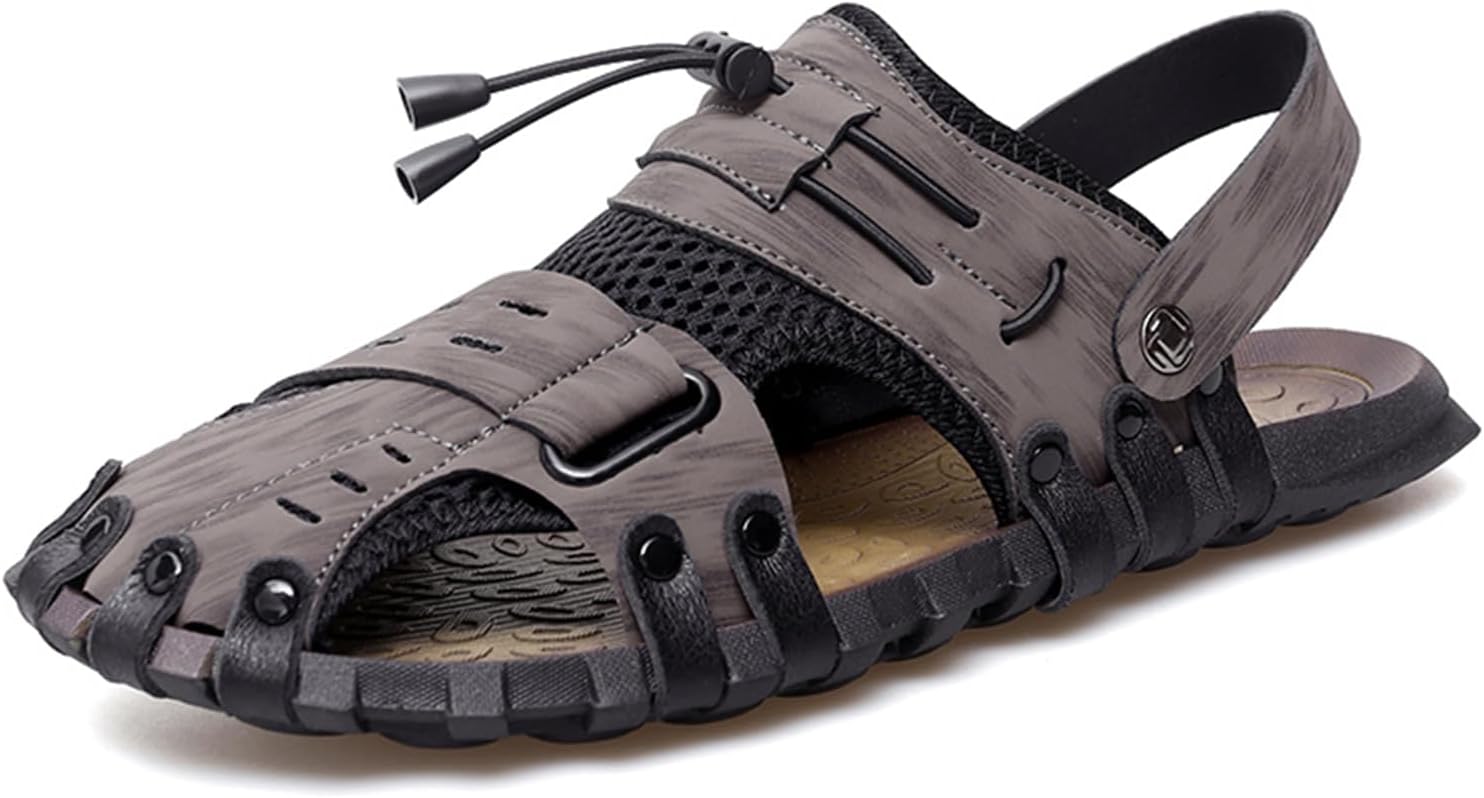 

Мужские закрытые удобные повседневные кожаные сандалии для улицы Abborora, хаки