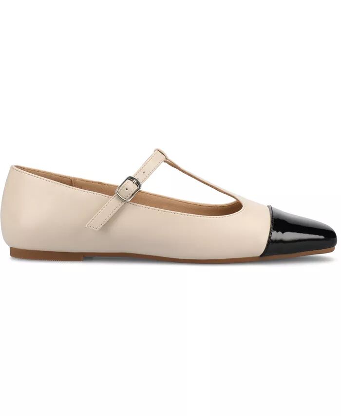 Женские туфли-лодочки Theah T-Strap Cap Toe Mary Jane Flats Journee Collection, коричневый/бежевый — фото 2