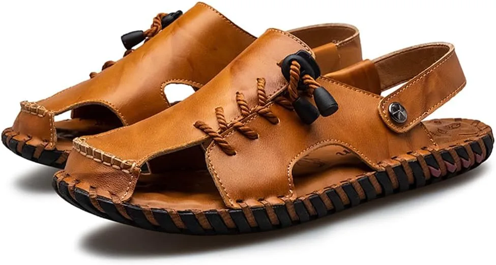 

Men's Summer Handmade Leather Сандалии Casual Closed Toe Beach Fisherman Shoes Outdoor Sports Сандалии Abborora, желтый