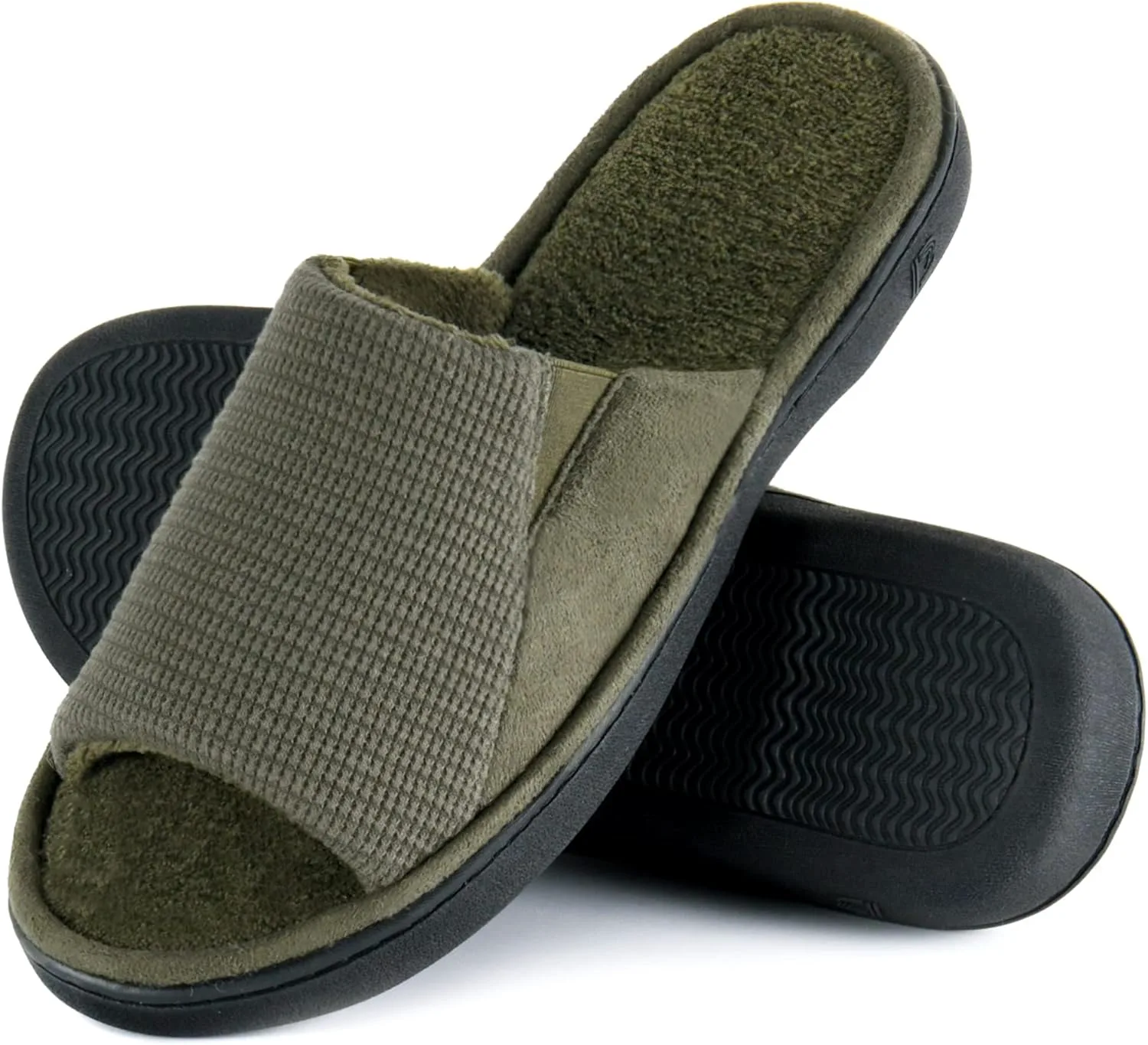 

Уютные мужские домашние тапочки с открытым носком, с эффектом памяти, комфортные для дома, дышащие, мягкие и не скользящие Honalika, зеленый