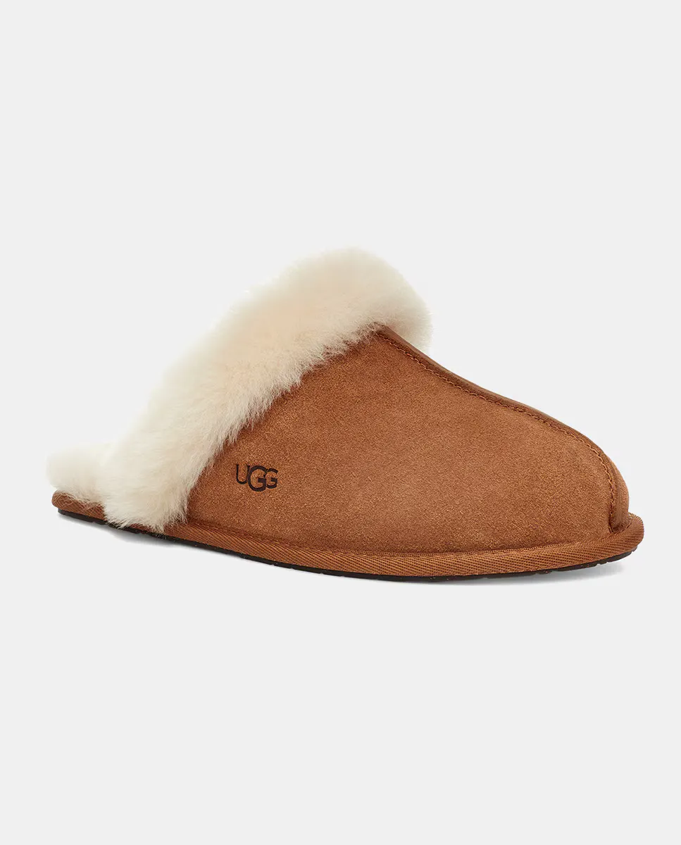 Женские домашние тапочки Scuffette II с внутренней подкладкой и меховым воротником UGG, коричневый — фото 4