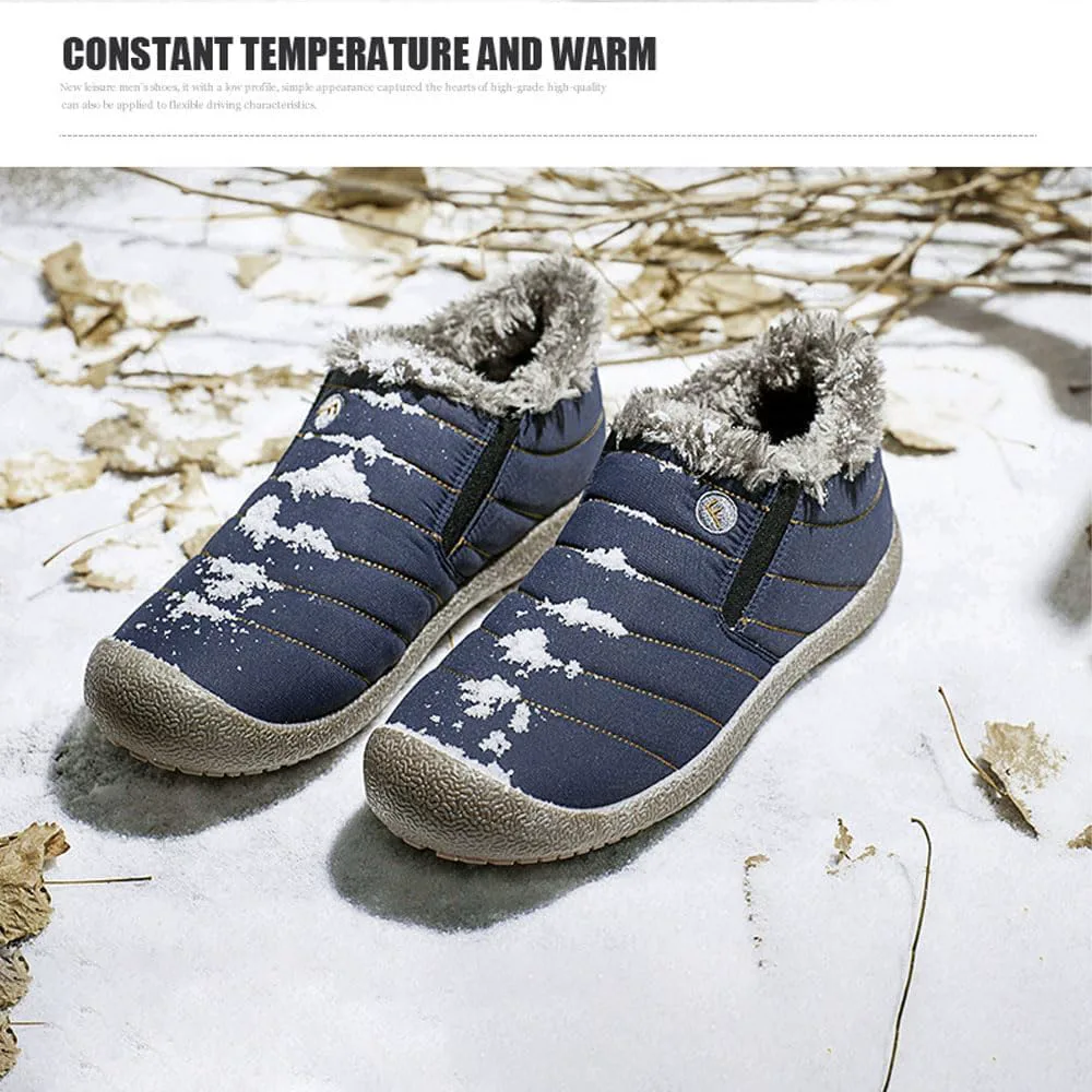 

Мужские водонепроницаемые утепленные ботинки с плюшевой подкладкой для улицы, зимние снежные ботинки, противоскользящие домашние туфли, короткие ботинки HIDRUO, синий