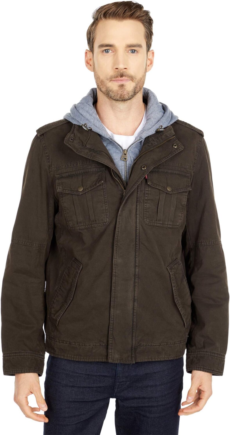 

Толстовка Two-Pocket Hoodie with Zip Out Jersey Bib/Hood and Sherpa Lining Levi's, цвет Dark Brown