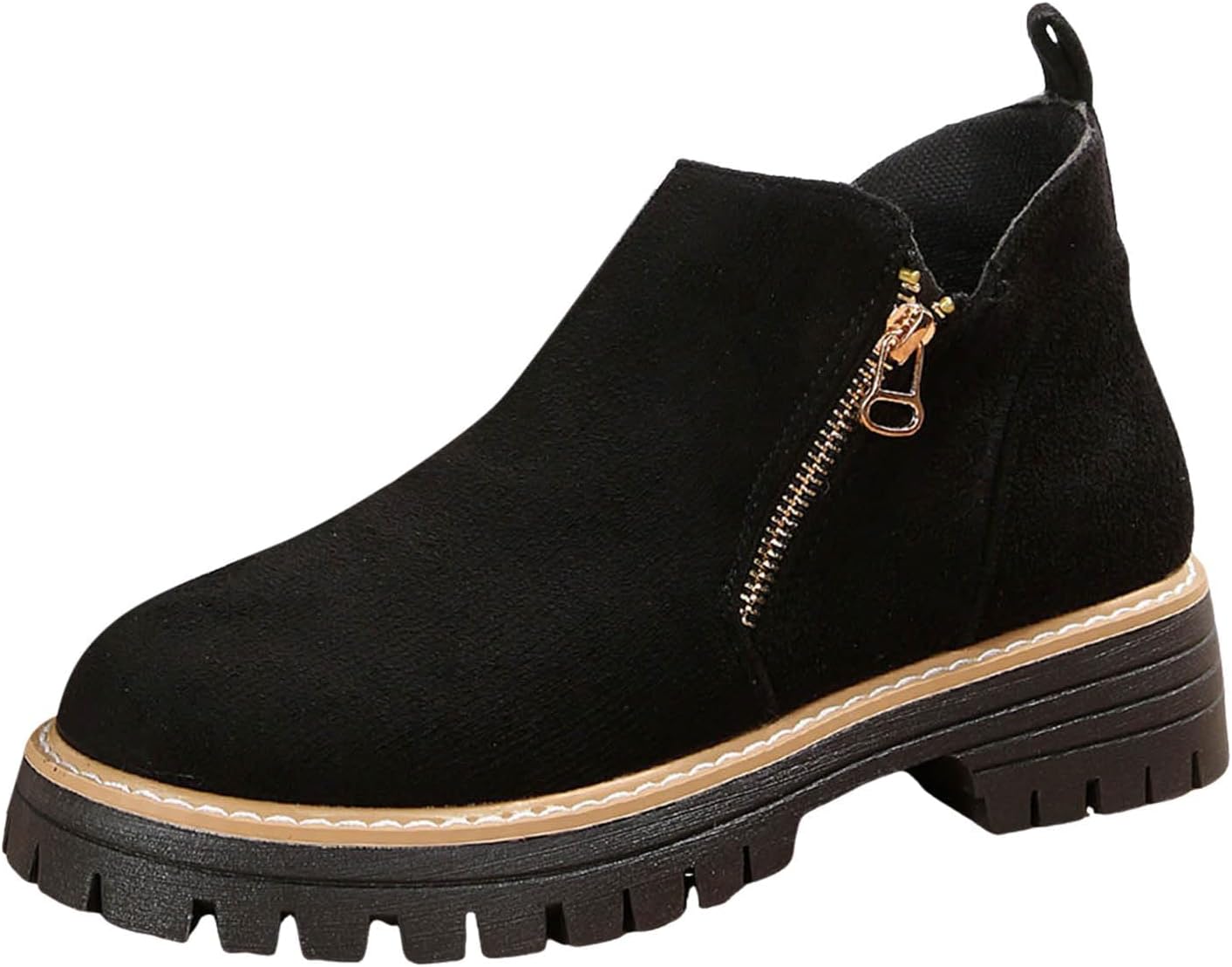 

Женские ботильоны на шнуровке с широким каблуком, платформой и короткой голенью, удобные с круглым носком, подходящие для платьев, осенние ботинки с боковой молнией, противоскользящие для прогулок на улице Toumov, черный
