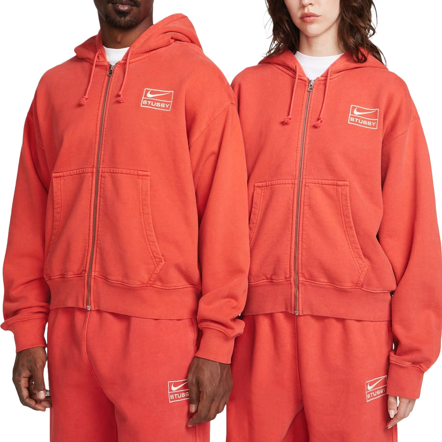 Куртка Nike x Stussy Pigment Dyed Fleece Zip Hoodie 'Habanero Red', красный — фото 3