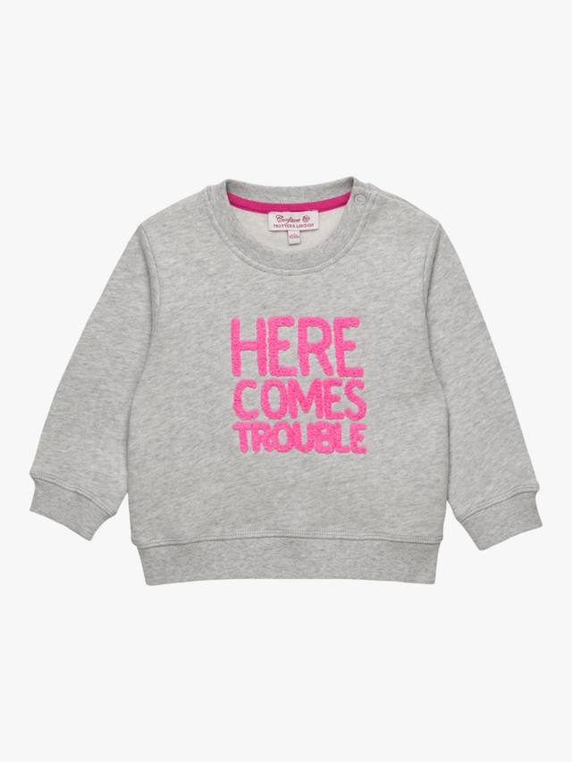 

Детская толстовка Here Comes Trouble из хлопка Trotters, Grey/Pink