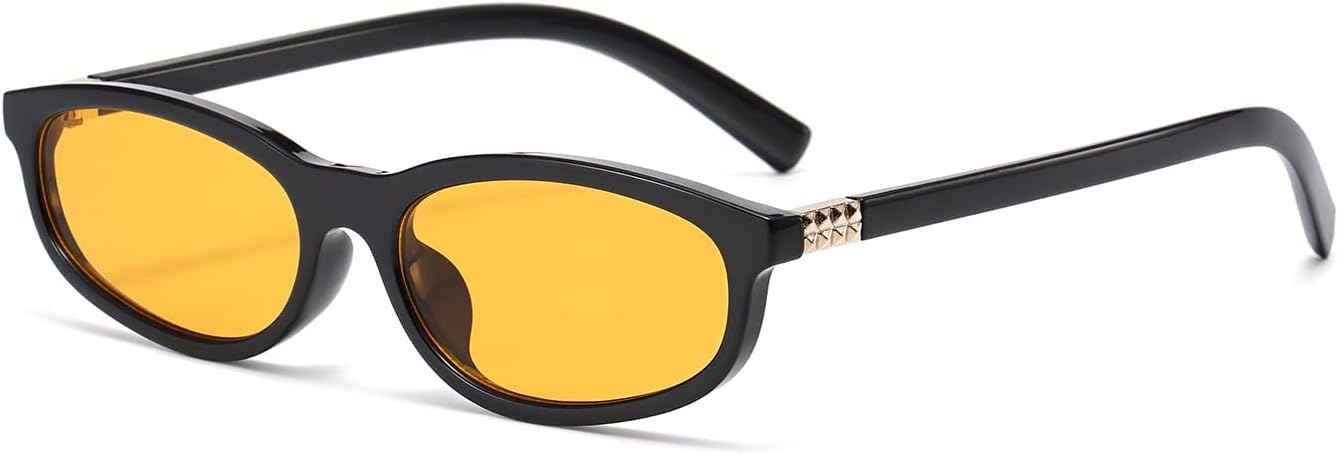 

Солнцезащитные очки HJSTES в стиле ретро, ​​овальные, модные, «кошачий глаз», винтажные, узкие, в стиле 90-х и Y2K. Дизайнерские солнцезащитные очки, A04 Black Frame/Orange Lens