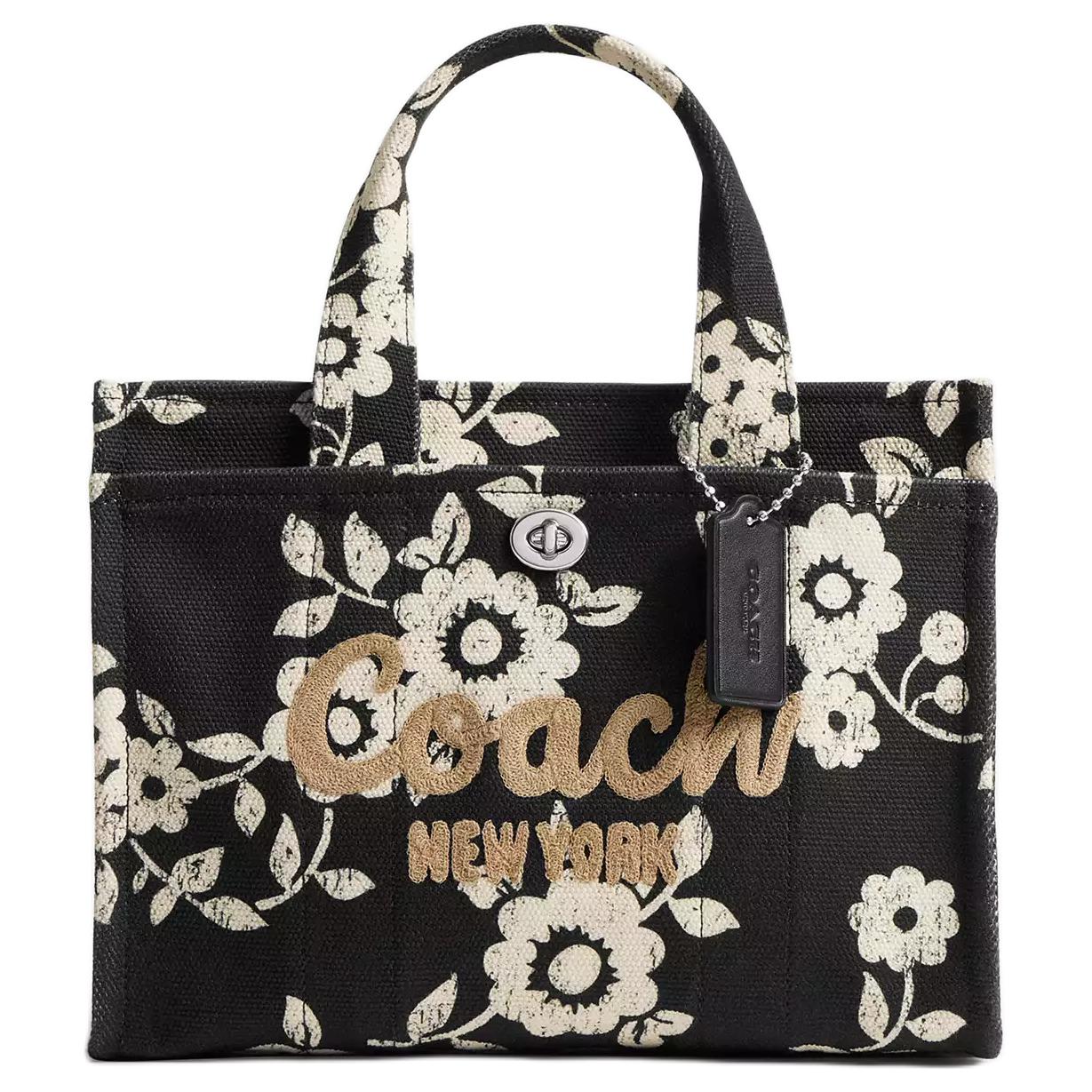 

COACH Хлопковая хозяйственная сумка Шопер Плечевая сумка Сумка через плечо Женская сумка среднего размера Серебристо-черная