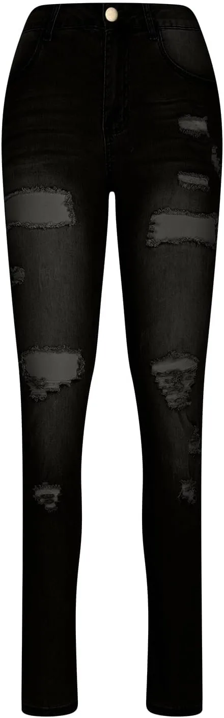 Женские джинсы skinny с прорезями и потертостями, high waisted, distressed — фото 2