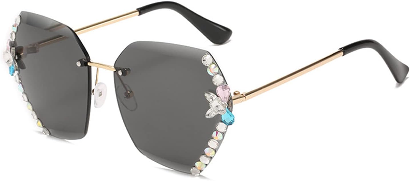 

Солнцезащитные очки Willochra для женщин без оправы с бриллиантами, увеличенные солнцезащитные очки без оправы с градиентными линзами с алмазной огранкой и защитой от УФ-излучения, Black