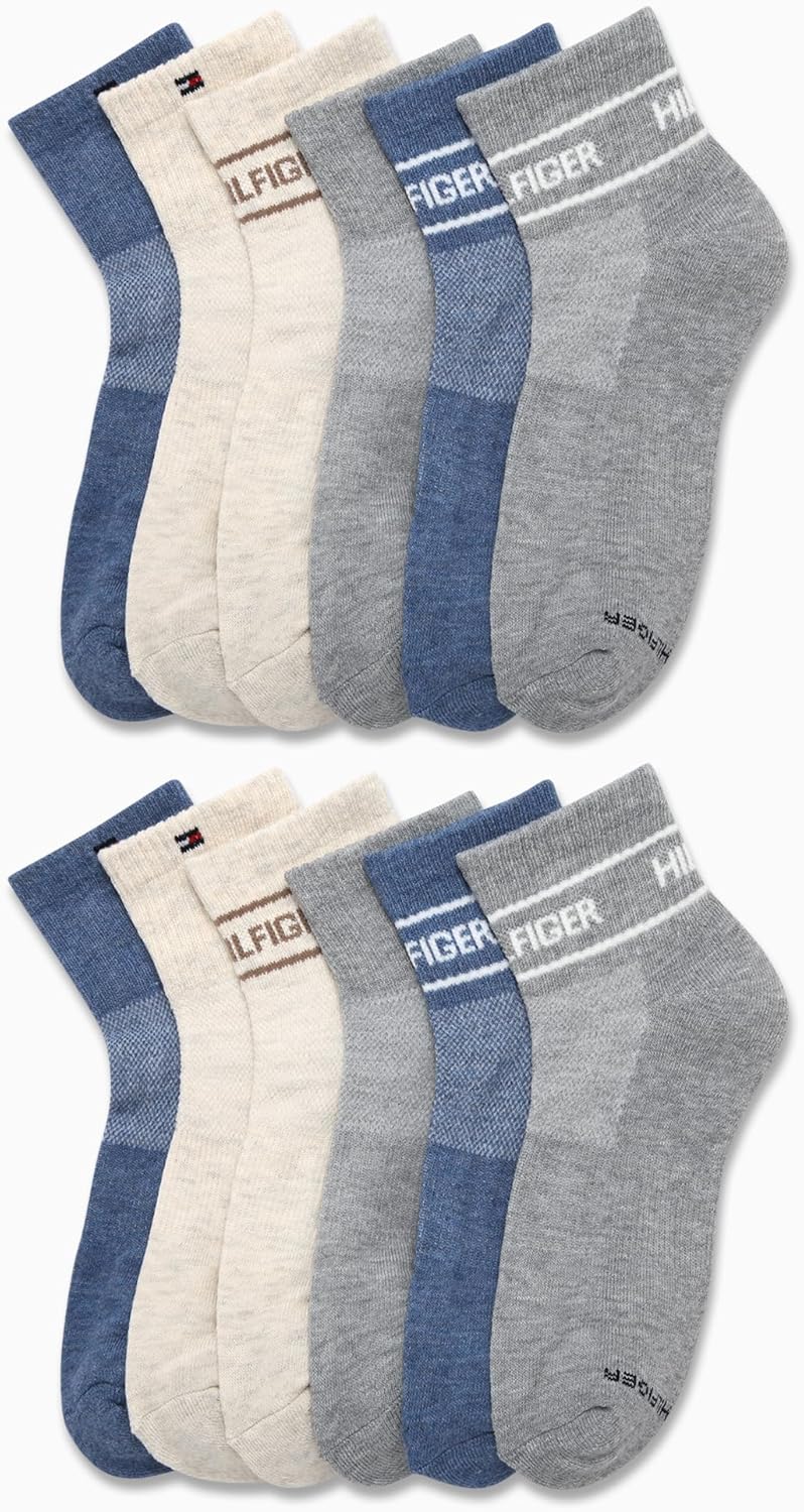 Женские носки Tommy Hilfiger Quarter - 12 пар мягких спортивных носков длиной до щиколотки с мягкой подошвой для женщин (размеры: 4-10), Oatmeal Heather — фото 4