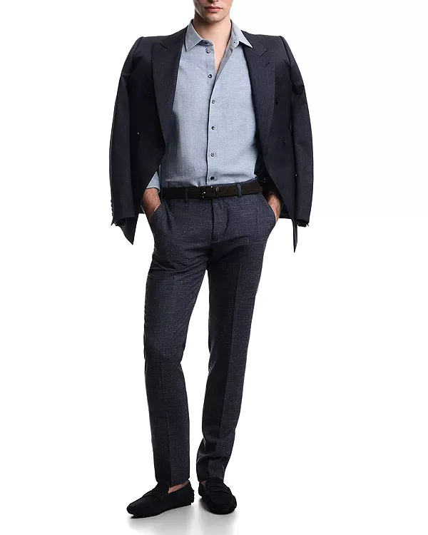 Спортивная рубашка из хлопка и льна с текстурой Emporio Armani, Blue — фото 2