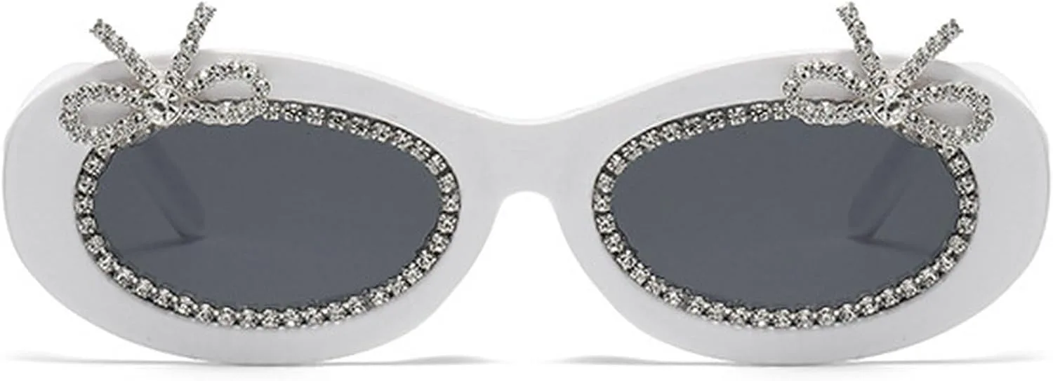 

Солнцезащитные очки со стразами для женщин в стиле 90-х, модные овальные солнцезащитные очки с бриллиантами, милые солнцезащитные очки с бантом для женщин mincl, C3
