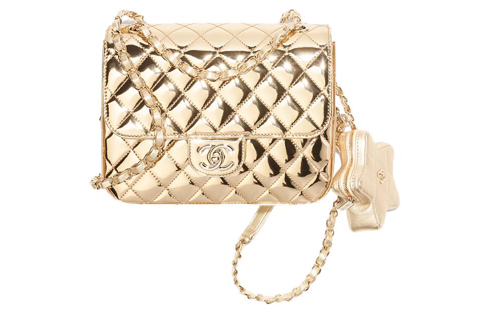 CHANEL Женский рюкзак-кошелёк из металлизированной телячьей кожи с зеркальным покрытием золотистого цвета — фото 2