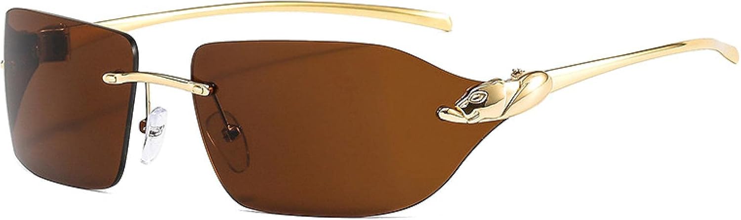 

Винтажные уникальные солнцезащитные очки для женщин, без оправы, с прозрачными линзами Ocean, мужские солнцезащитные очки с защитой от УФ-излучения UV400 VVTWSSW, Golden Tea