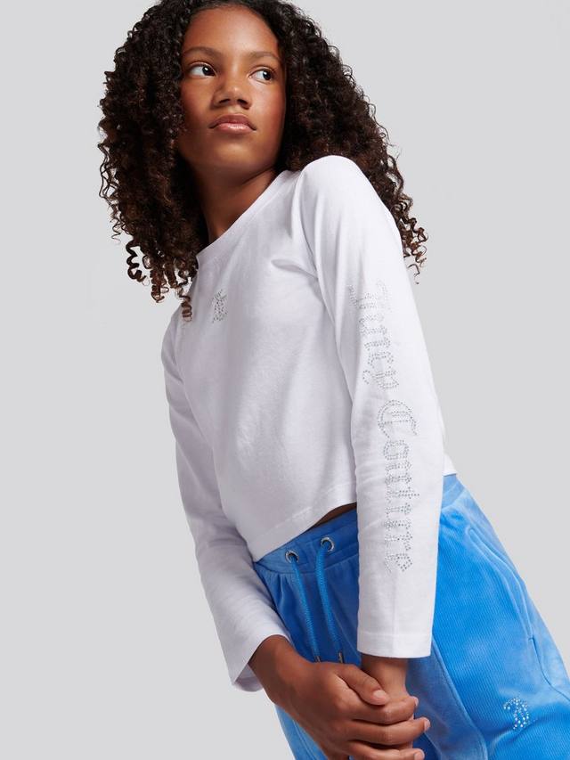Детская хлопковая футболка с длинным рукавом и стразами Juicy Couture, Bright White — фото 3