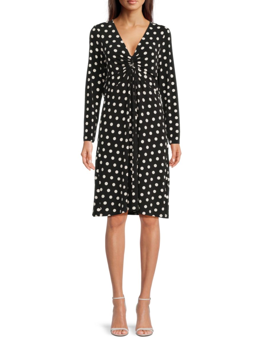 

Платье в горошек с рюшами Halston, цвет Black Vanilla