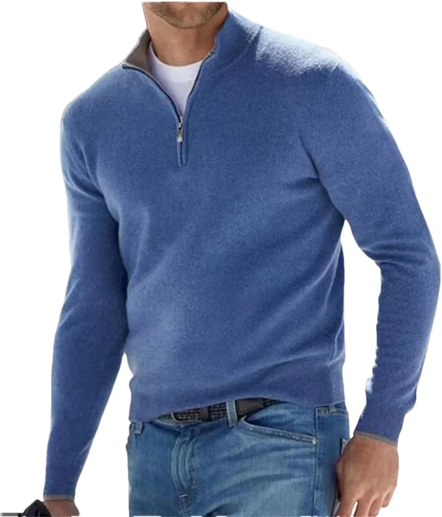 

Осенний мужской свитер на молнии с V-образным вырезом