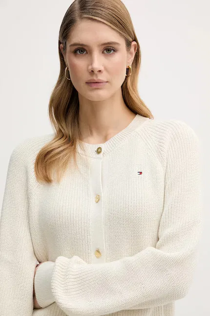 Кардиган вязаный модель из тонкой эластичной ткани Tommy Hilfiger, бежевый — фото 4