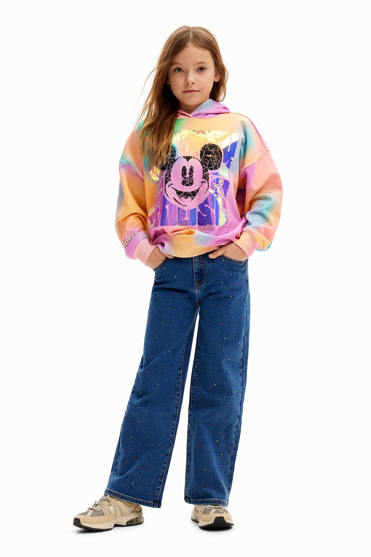 Толстовка с капюшоном и рисунком Микки Мауса в стиле тай-дай (100-150 см) Desigual, Pink/Red/3058 — фото 3