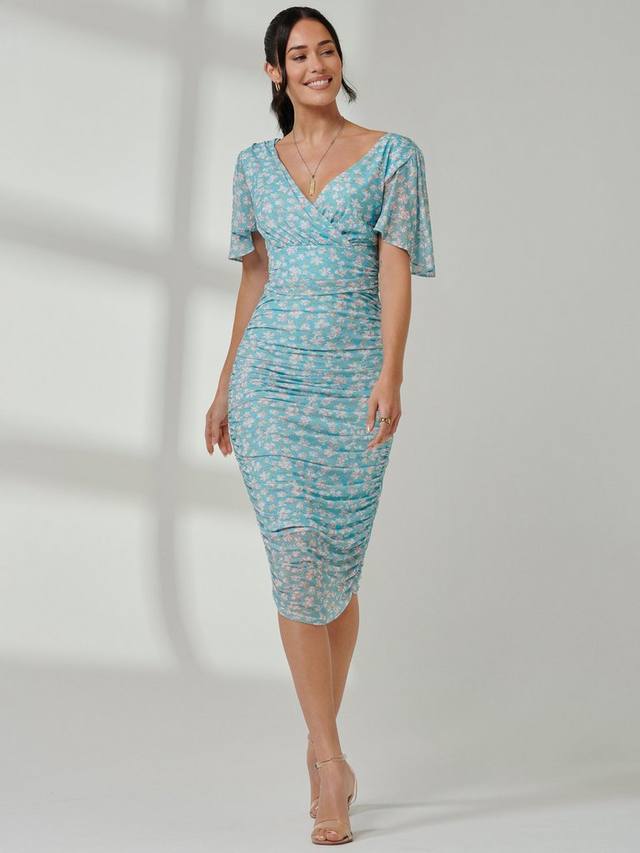 

Флоральное короткое рукавное платье с V-образным вырезом миди Jolie Moi