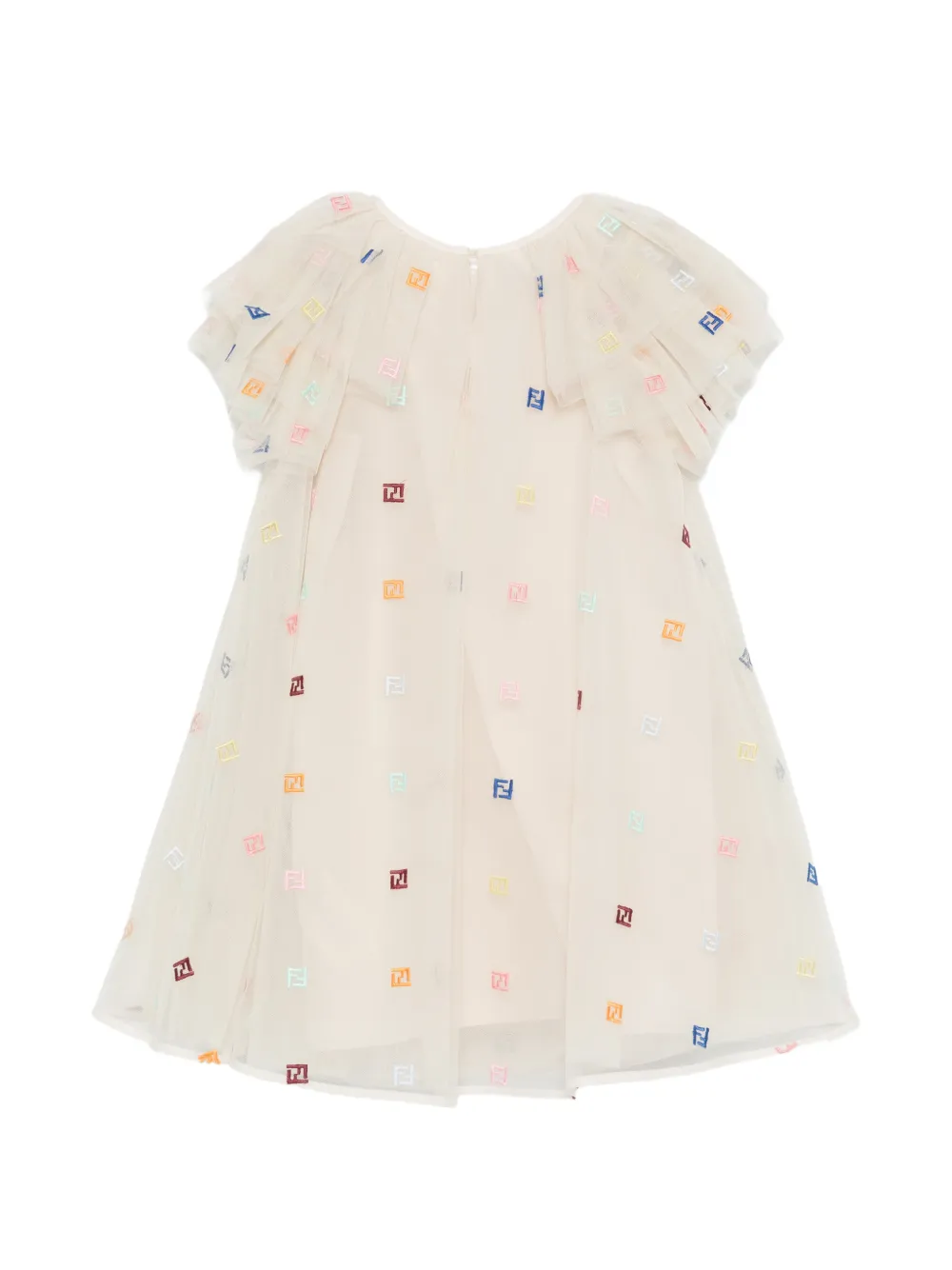 Платье с оборками и логотипом Fendi Kids, бежевый — фото 2