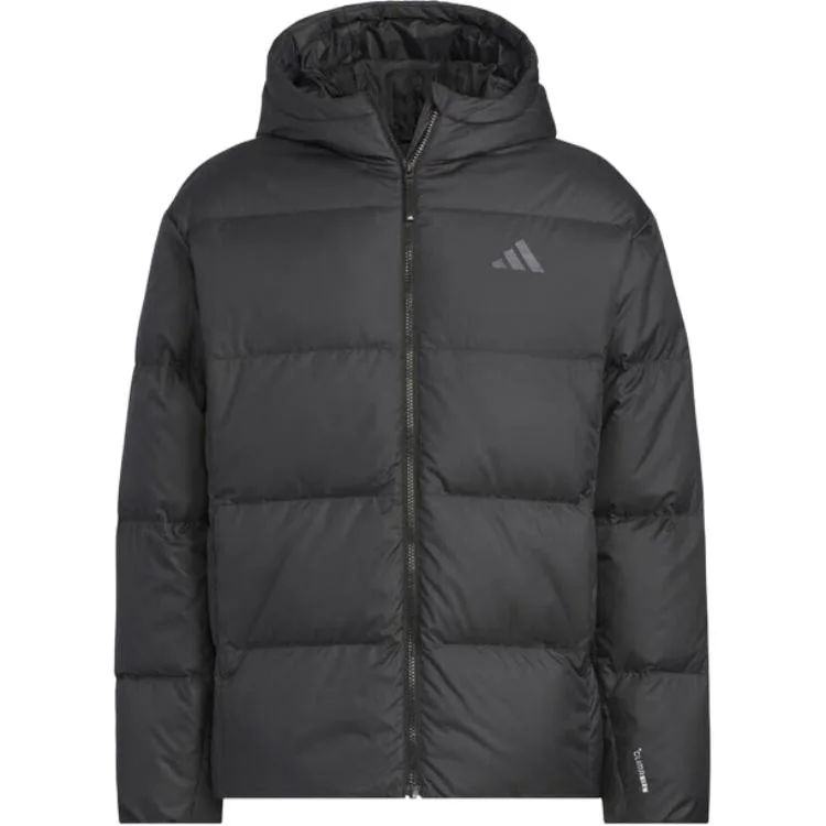 Базовый пуховик мужской с капюшоном Adidas, черный (Random Gift Adidas Socks 1 Pack) — фото 3