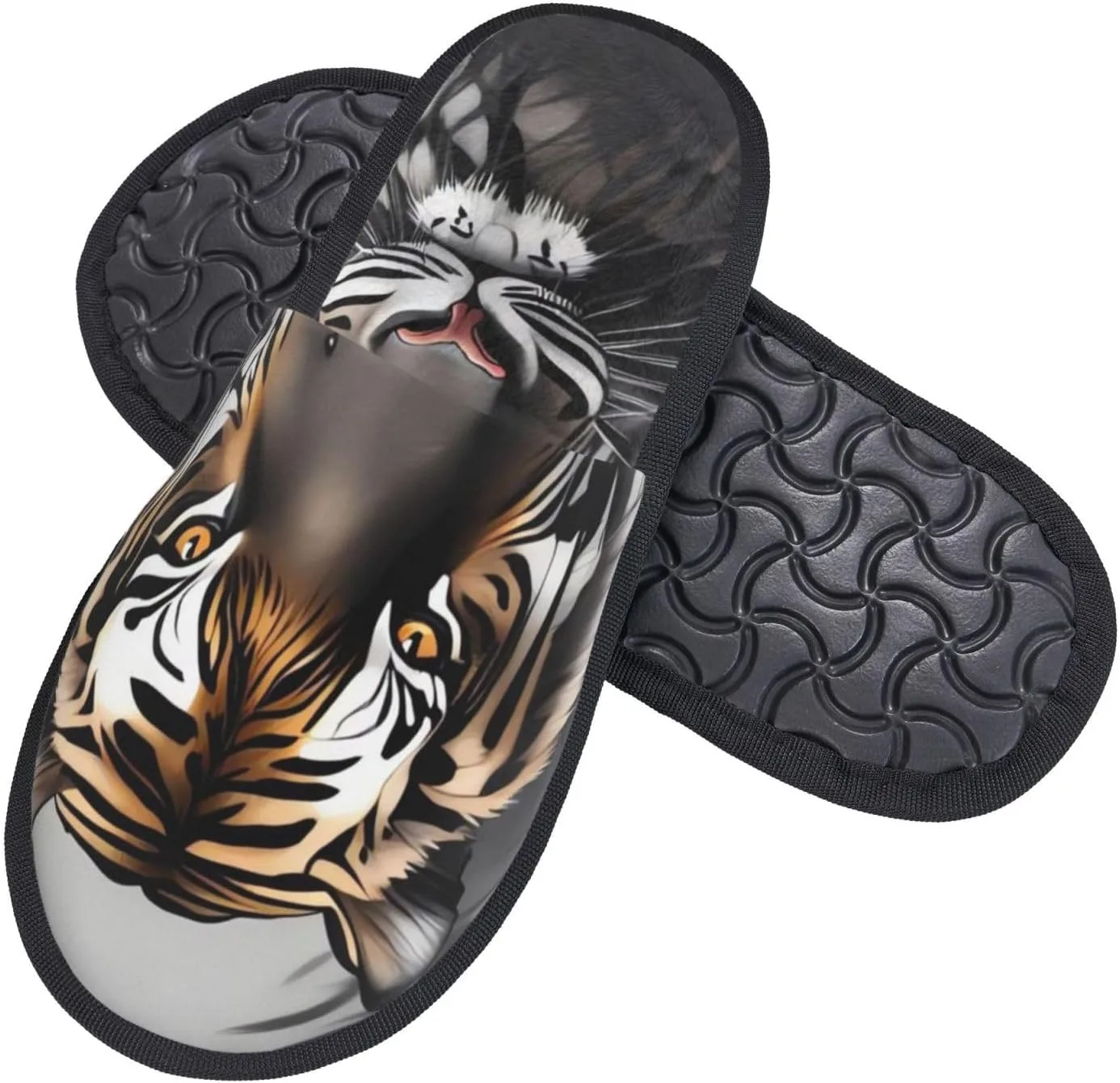 Тапочки Tiger at Rest для женщин и мужчин, зимние тапочки для дома и улицы, пушистые ленты, тапочки из пены с эффектом памяти Fctvasdm, черный — фото 2