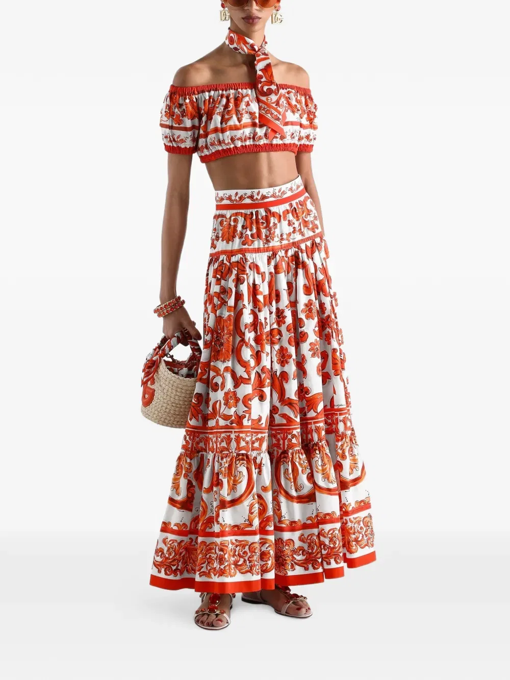 Топ из поплина с майоликовой печатью Dolce & Gabbana, белый — фото 2